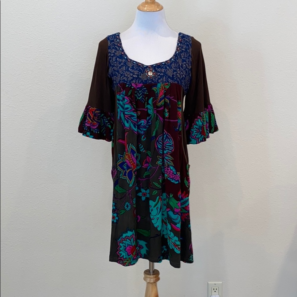 Ritu Kumar Dress Beaded 3/4 Sleeves Boho